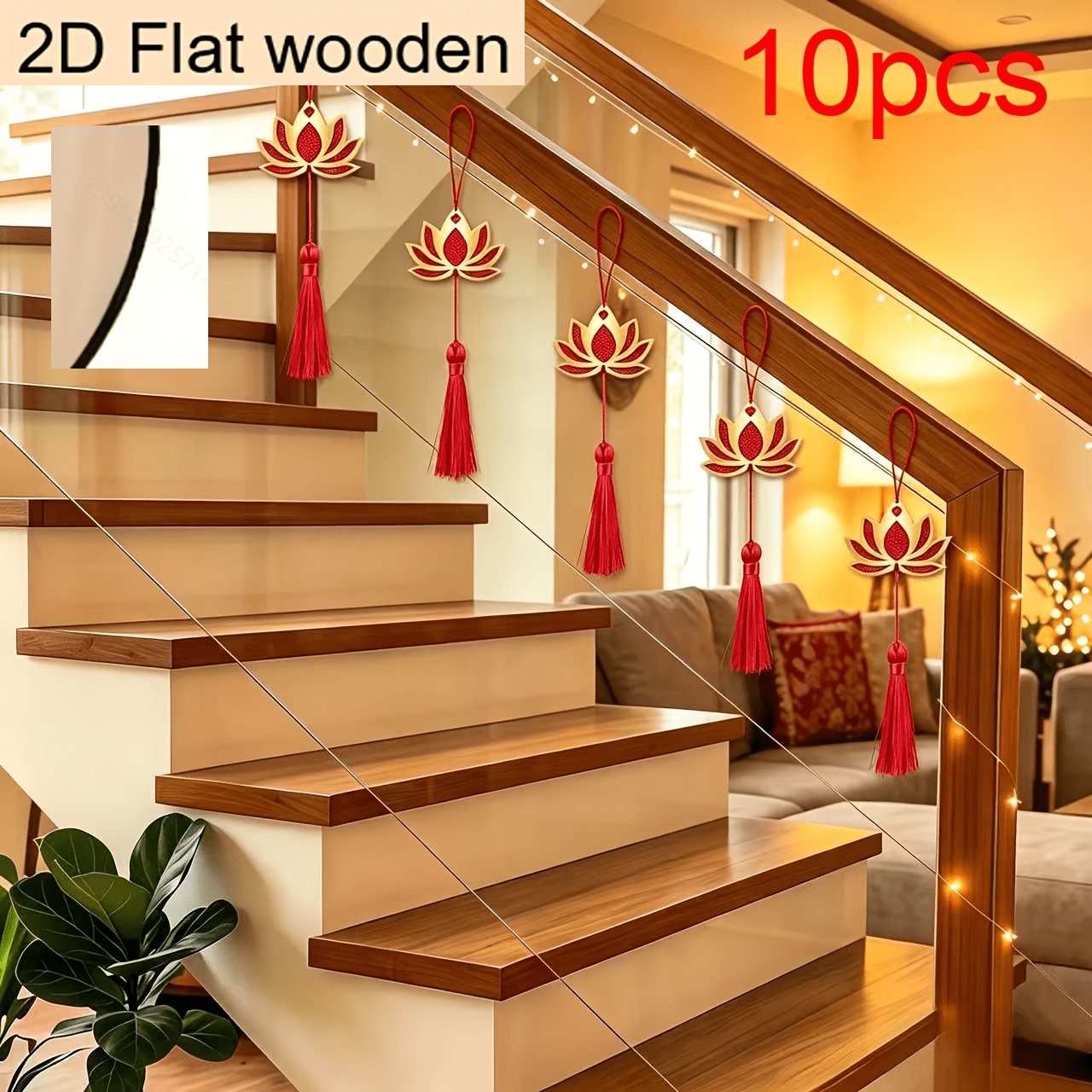 10pcs Wooden Lotus Pendant Set, Diwali Decoration